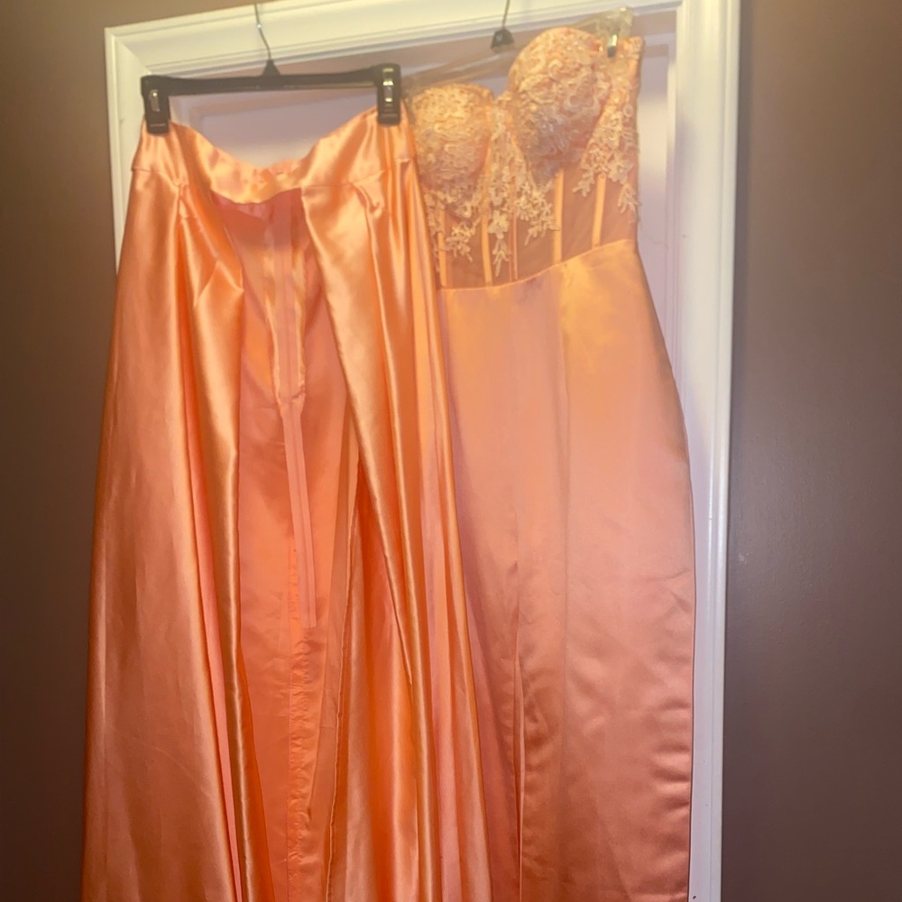 Adult small peach two piece halter casual wear pants jumpsuit with train